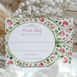 Convite Placa RSVP de Casamento Floral de Rosas Rosa