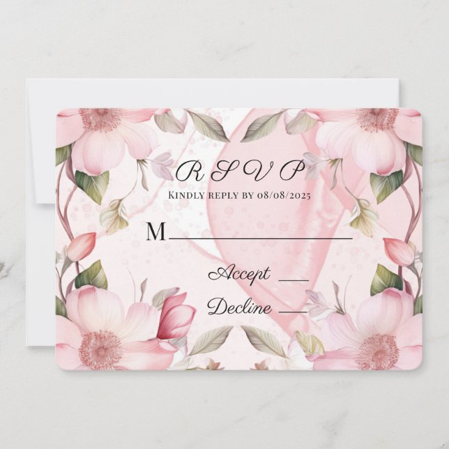 Convite Placa RSVP de Casamento Floral de Tinta Álcool Ros (Frente)