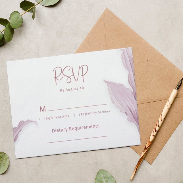 Convite Placa RSVP de Casamento Mínimo de Mauve Leaf Elega (Criador carregado)
