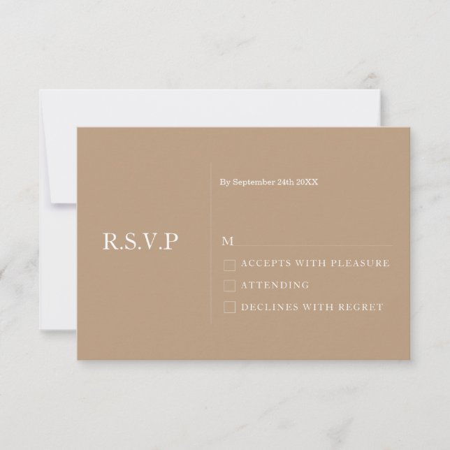 Convite Placa RSVP de Casamento Moderno de Taupe Pale (Frente)
