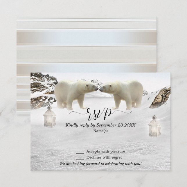 Convite Placa RSVP de Casamento no inverno de Urso Polar (Frente/Verso)