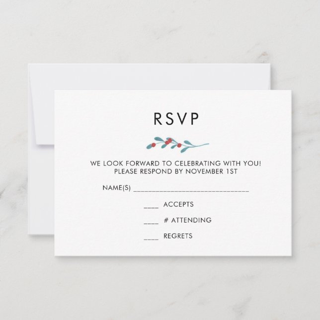 Convite Placa RSVP de Casamento no inverno Holly e Berries (Frente)