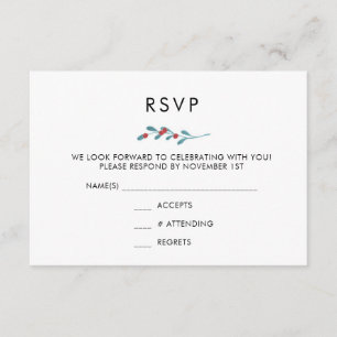 Convite Placa RSVP de Casamento no inverno Holly e Berries