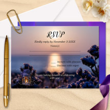 Placa RSVP de Casamento no inverno Sunset Costeira