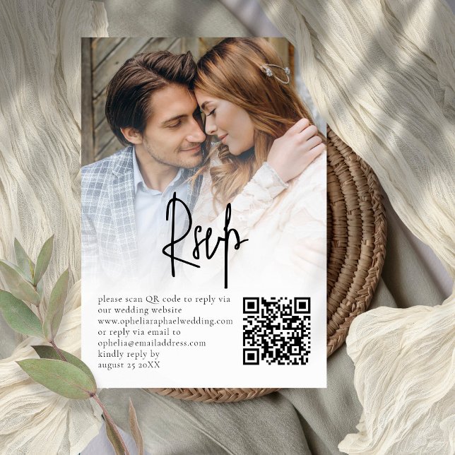 Convite Placa RSVP de Casamento QR de Sobreposição de Foto (Criador carregado)