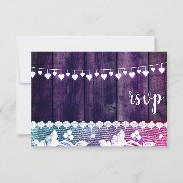 Convite Placa RSVP de Casamento Russo - Branco Roxo e Pink (Frente)
