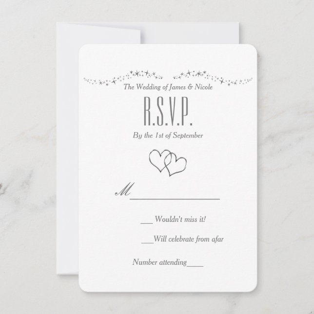 Convite Placa RSVP de Casamento Silver e Sparkle (Frente)