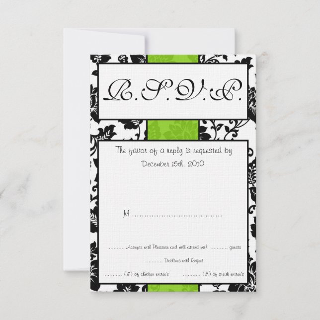 Convite Placa RSVP de Casamento tema damasco Floral Preta/ (Frente)