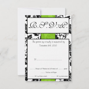 Convite Placa RSVP de Casamento tema damasco Floral Preta/