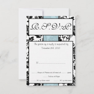 Convite Placa RSVP de Casamento tema damasco Floral Preta/