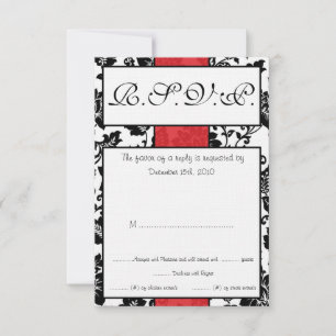 Convite Placa RSVP de Casamento tema damasco Floral Preta/