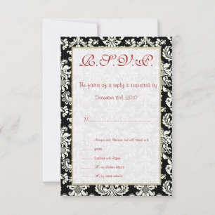 Convite Placa RSVP de Casamento tema damasco Preto/Branco