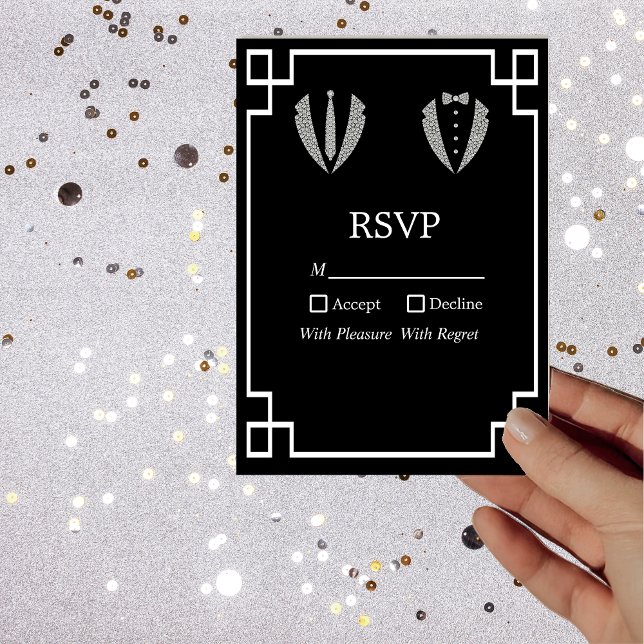 Convite Placa RSVP de Casamento Tuxedo com Gay de dois núc (Criador carregado)