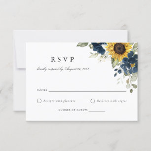 Convite Placa RSVP de Casamentos Azuis de Floral Girassóis