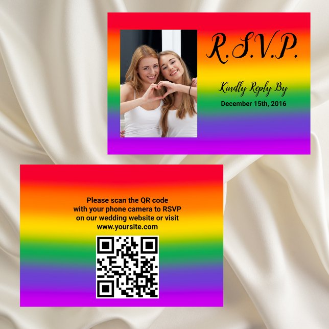 Convite Placa RSVP de Código QR Orgulho gay do Rainbow (Criador carregado)