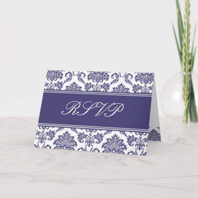Convite Placa RSVP de Damasco Azul (Frente)