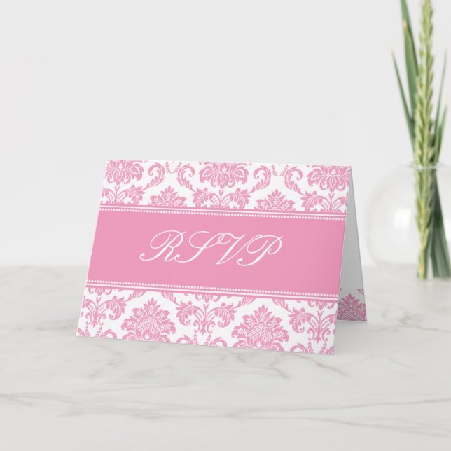 Convite Placa RSVP de Damasco Rosa (Frente)