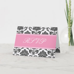 Convite Placa RSVP de Damasco Rosa