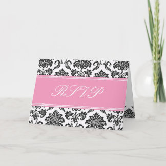 Convite Placa RSVP de Damasco Rosa