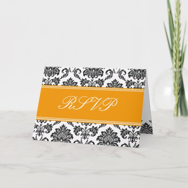 Convite Placa RSVP de Damask Laranja (Frente)