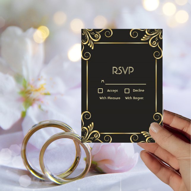 Convite Placa RSVP de Deco de Arte Dourada Elegante (Criador carregado)