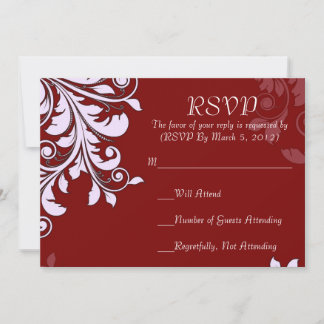 Convite Placa RSVP de Design de Swirls Floral Vermelha Ele