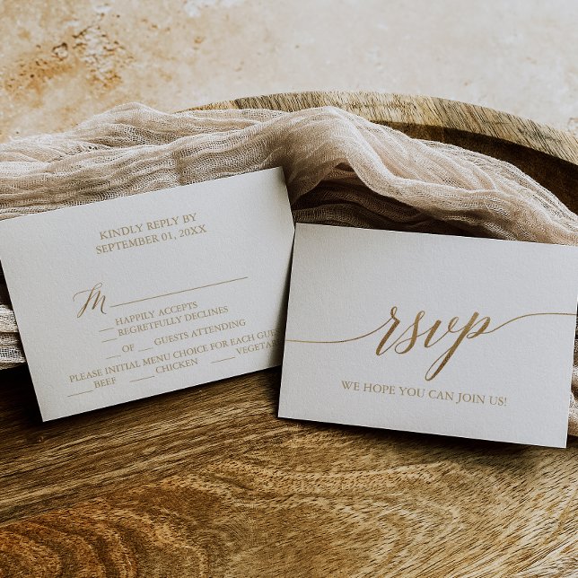 Convite Placa RSVP de Escolha do Menu de Caligrafia Dourad (Criador carregado)