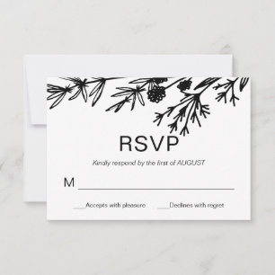 Convite Placa RSVP de Folhas Botânicas Desenhadas à Mão