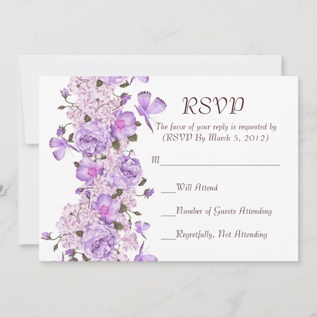 Convite Placa RSVP de Jardim Floral de Lavanda de Borbolet (Frente)