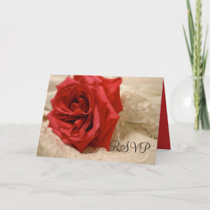 Convite Placa RSVP de Lace de Rosa vermelha Elegante de lu