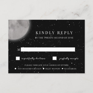 Convite Placa RSVP de Lua Celestial e Estrelas com opção d
