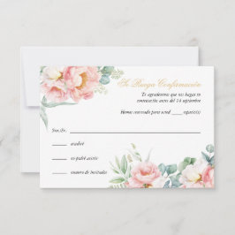 Convite Placa RSVP de Quinceañera, Dourada rosa, em espanh