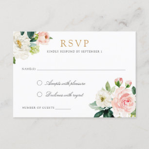 Convite Placa RSVP de Resposta Romântica Branca Floral