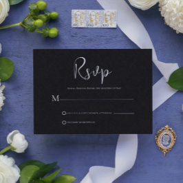 Convite Placa RSVP de Script Preto Simples Linn Preto Pret