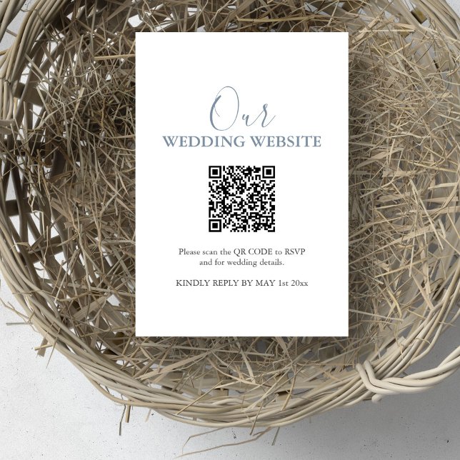 Convite Placa RSVP de Site de Casamento Simples com Código (Wedding invitation insert website QR code design by Victoria Grigaliunas of Do Tell A Belle)
