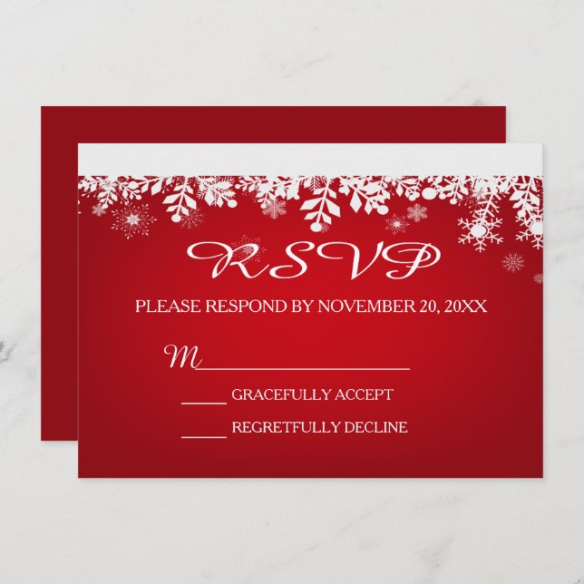 Convite Placa RSVP do Casamento no inverno Red Snowflake (Frente/Verso)