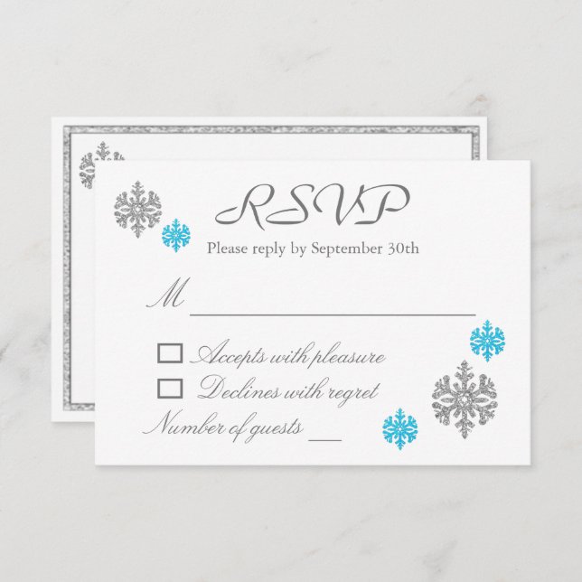Convite Placa RSVP do Casamento no inverno Silver Blue Sno (Frente/Verso)