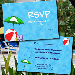 Convite Placa RSVP Editável Piscina ou Beach Party 3.5x5