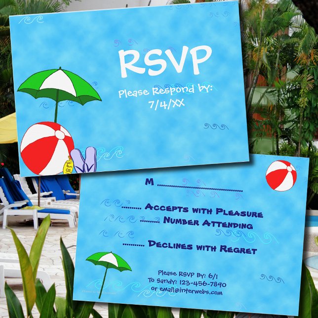 Convite Placa RSVP Editável Piscina ou Beach Party 3.5x5 (Criador carregado)