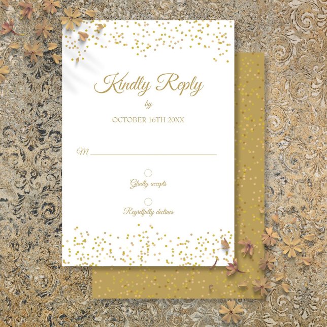 Convite Placa RSVP Elegante de Confetti de Poeira Dourada (Gold Dust Confetti Elegant RSVP Card)