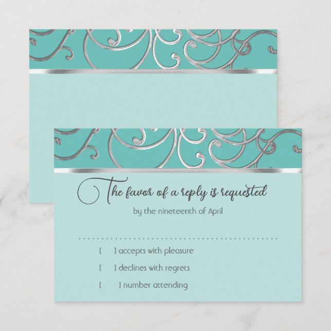 Convite Placa RSVP Escolher Cores de Filigrana Silver (Frente/Verso)