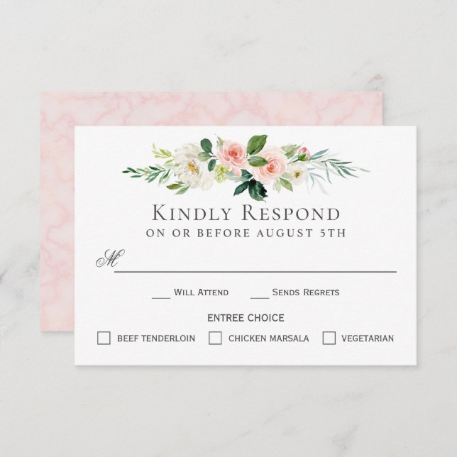 Convite Placa RSVP Floral Cor-de-Rosa Esbranquiçada com Op (Frente/Verso)