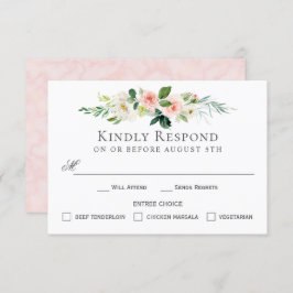 Convite Placa RSVP Floral Cor-de-Rosa Esbranquiçada com Op