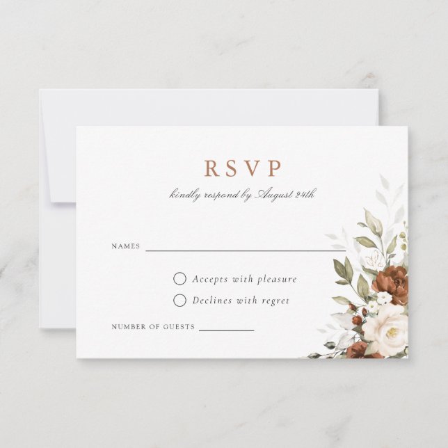 Convite Placa RSVP Floral Rust Cream Greenery Casamento ou (Frente)