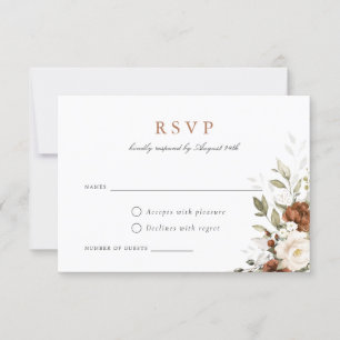 Convite Placa RSVP Floral Rust Cream Greenery Casamento ou