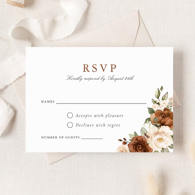 Convite Placa RSVP Floral Rust Peach Greenery Casamento (Criador carregado)