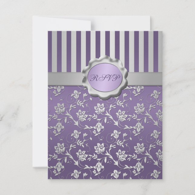 Convite Placa RSVP Floral Strike Roxo e Cinza (Frente)