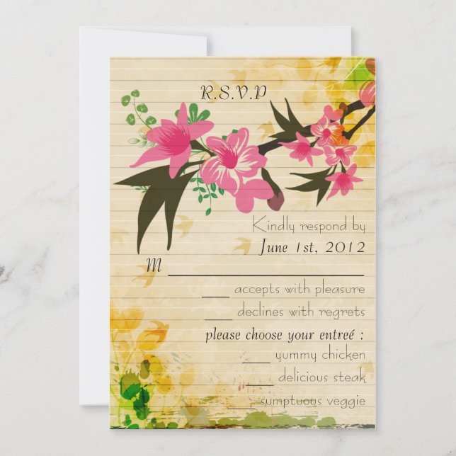 Convite Placa RSVP floral Vintage (Frente)