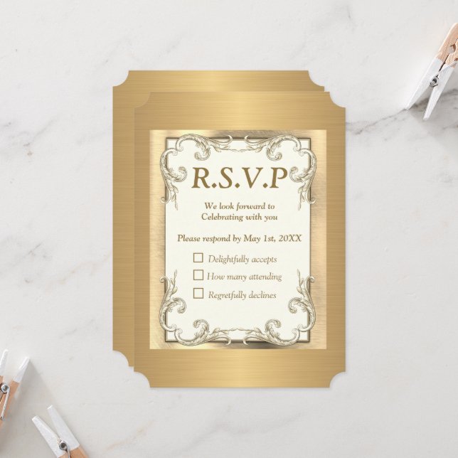 Convite Placa RSVP Foil-Dourado-Silver-Brass (Frente/Verso In Situ)