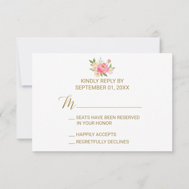 Convite Placa RSVP Peach e Pink Peony Flowers (Verso)